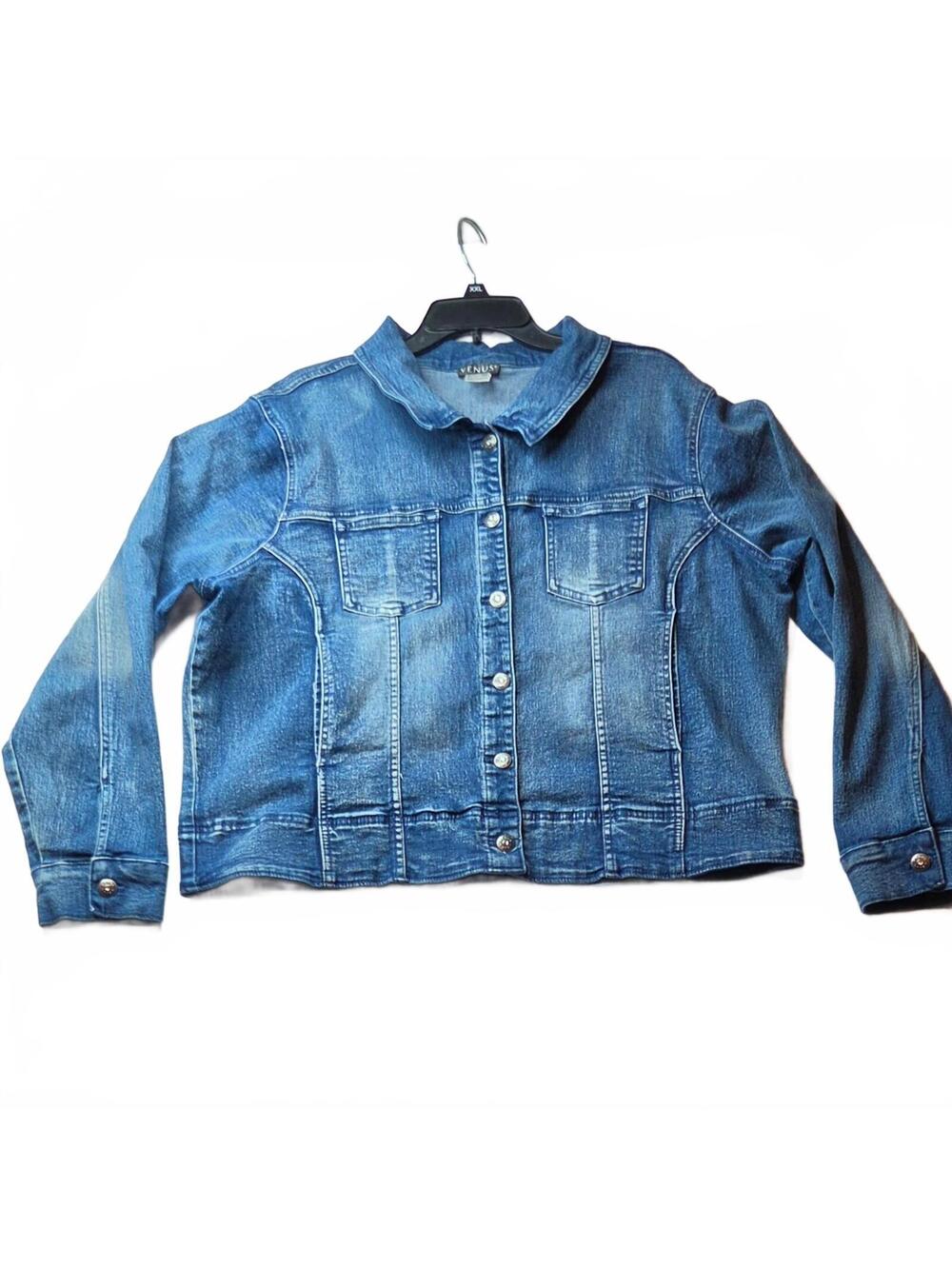 Venus Denim Trucker Jacket Medium Wash Womens Size 1x Regular Fit